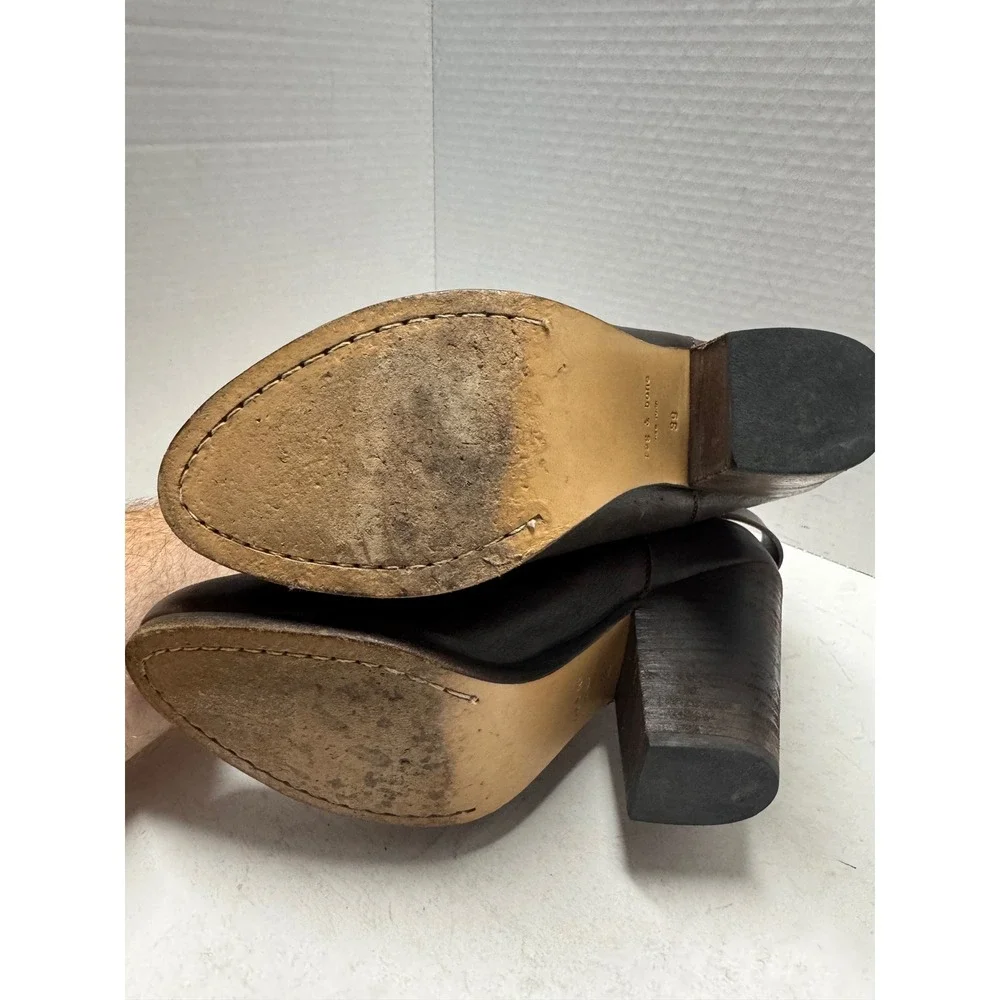 Rag & Bone Harrow Dark Brown Leather Wrap Strap Block Heel Ankle Boots Size 39 9
